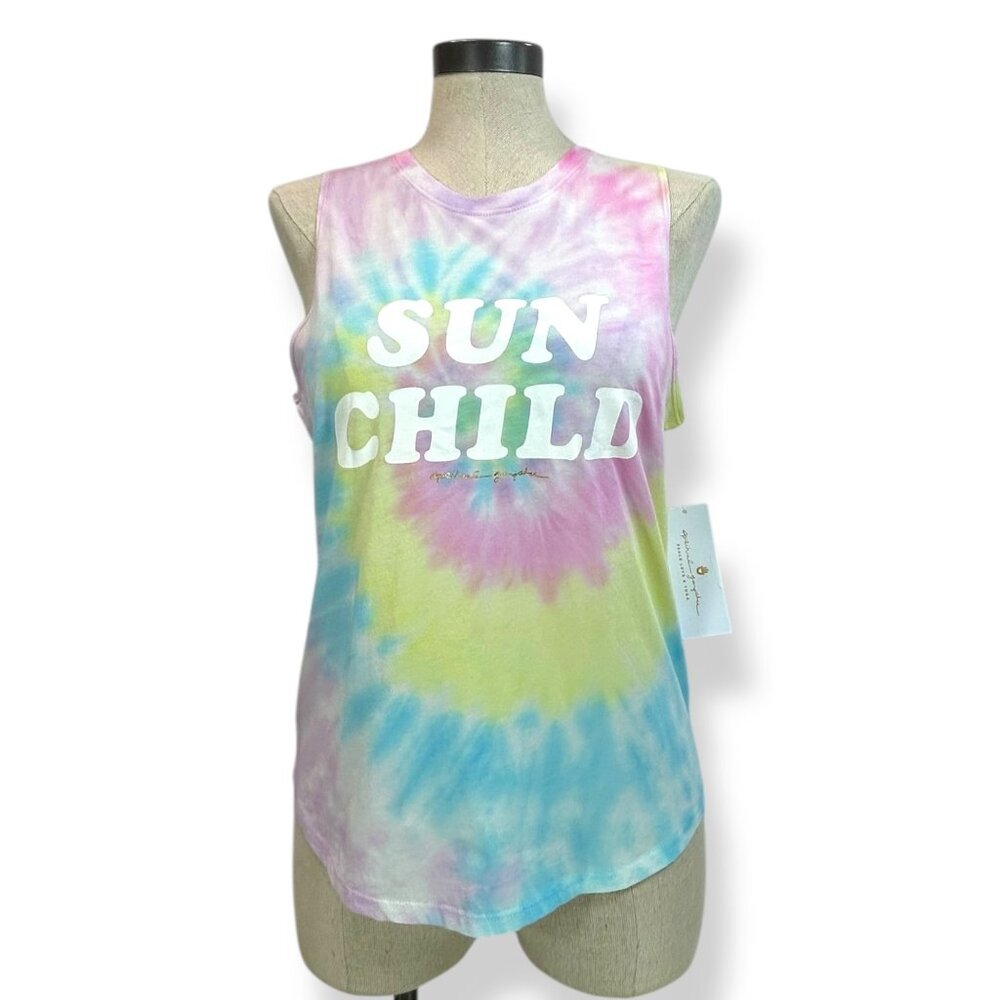 SPIRITUAL GANGSTER Sun Child Tank Top Sz M Rainbow Handmade Tie Dye Top Kidcore